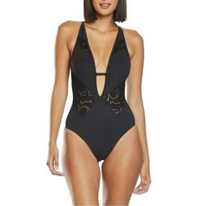 Amoressa Swimwear Black Moulin Rouge Arabia Swimsuit L63237 Womens Size 6 NEW